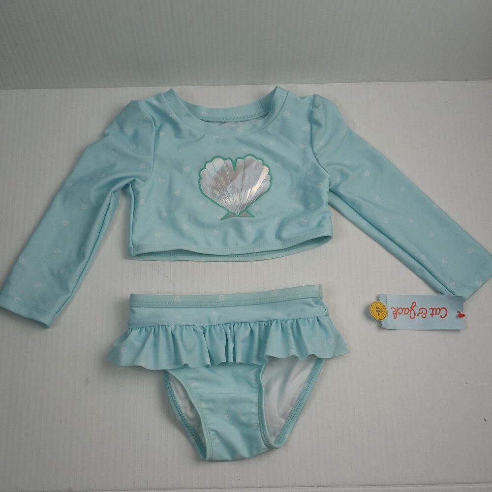 Cat & Jack Ice Blue Long Sleeve Two Piece Swimsuit